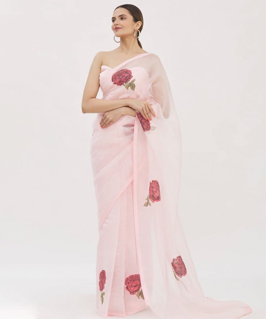 Rose Saree Pure Silk Organza Pink Colour Saree Kapardara online